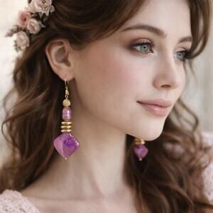 Handcrafted Pink Pearl Mother of Pearl Dangle Earrings